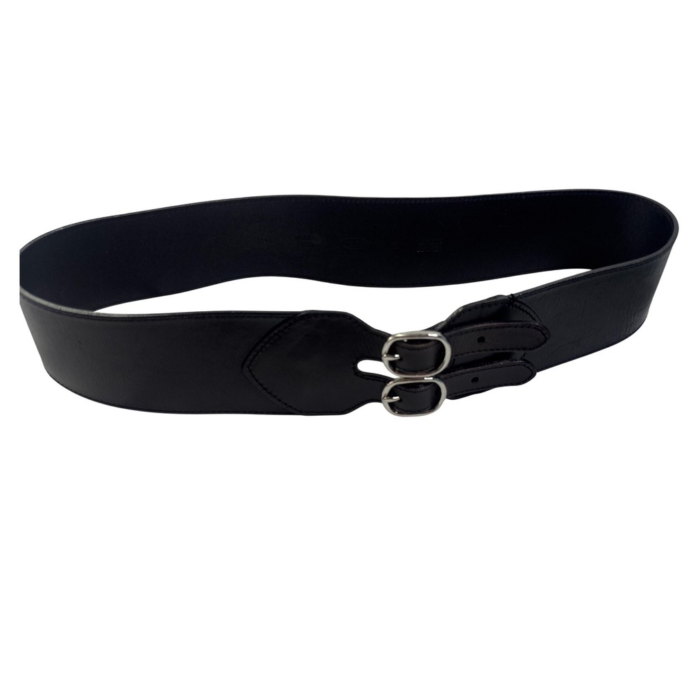 Talbots Black Genuine Leather Wide Double Buckle Waist Belt Medium 6141